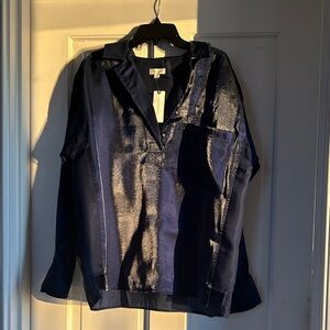 Anthropologie Navy Blue Satin Blouse